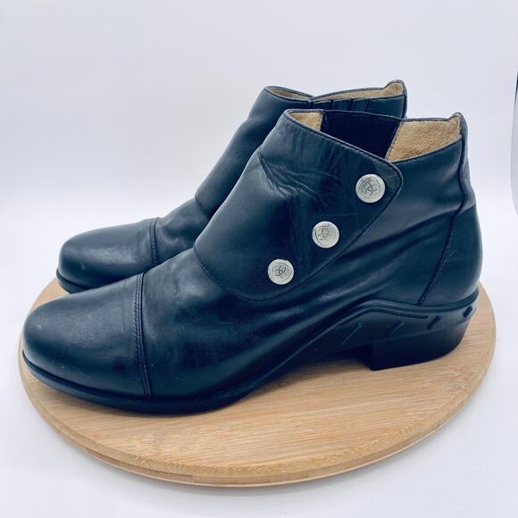 Ariat Boots Womens 10 Black Leather Ankle Snap Front Western Goth Boho - Picture 6 of 12